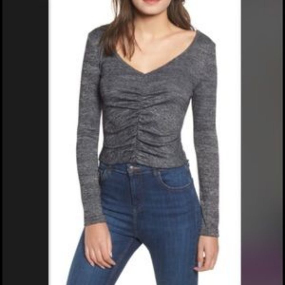 Nordstrom BP Long Sleeve V Neck Ruched Crop Top L
